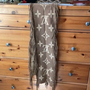 Wool Fringe Scarf, 60”, LV print with Fringe, 2 sided